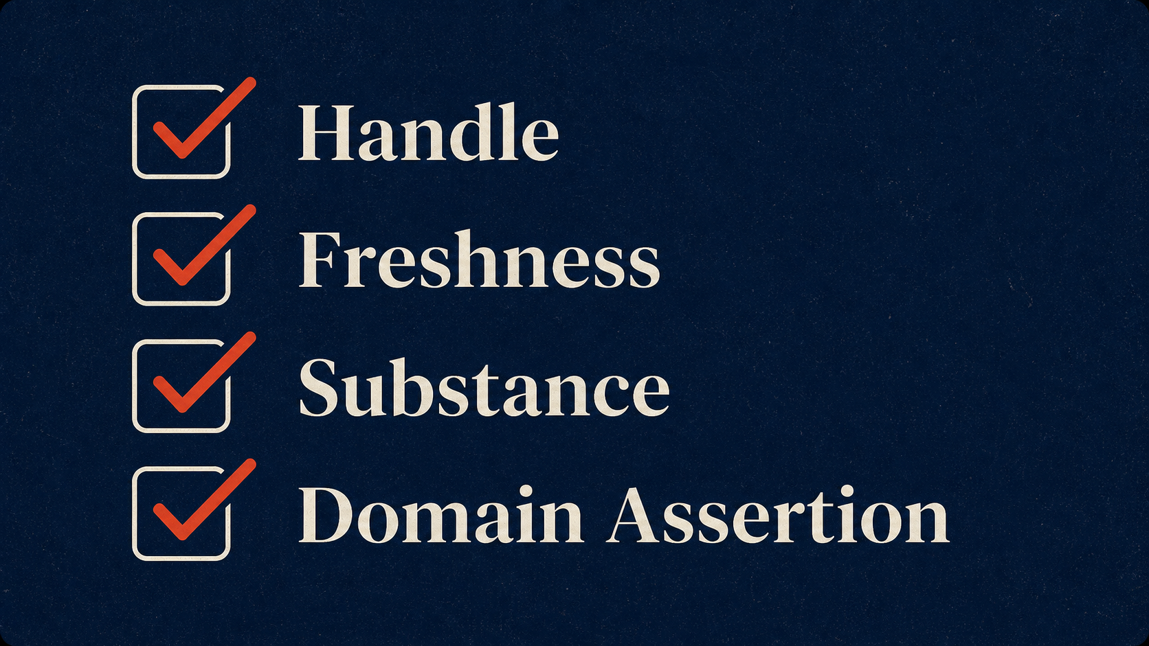 Artifact proof checks: Handle, Freshness, Substance, Domain Assertion