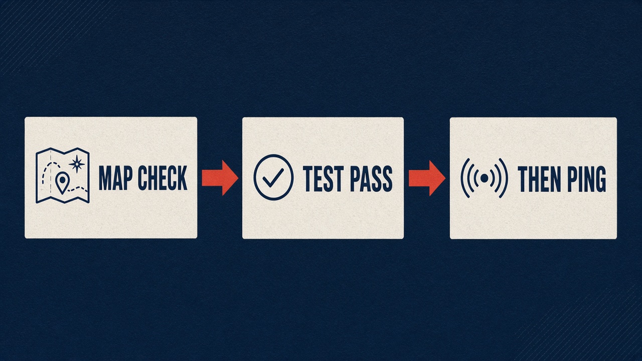 Map check, then test, then ping
