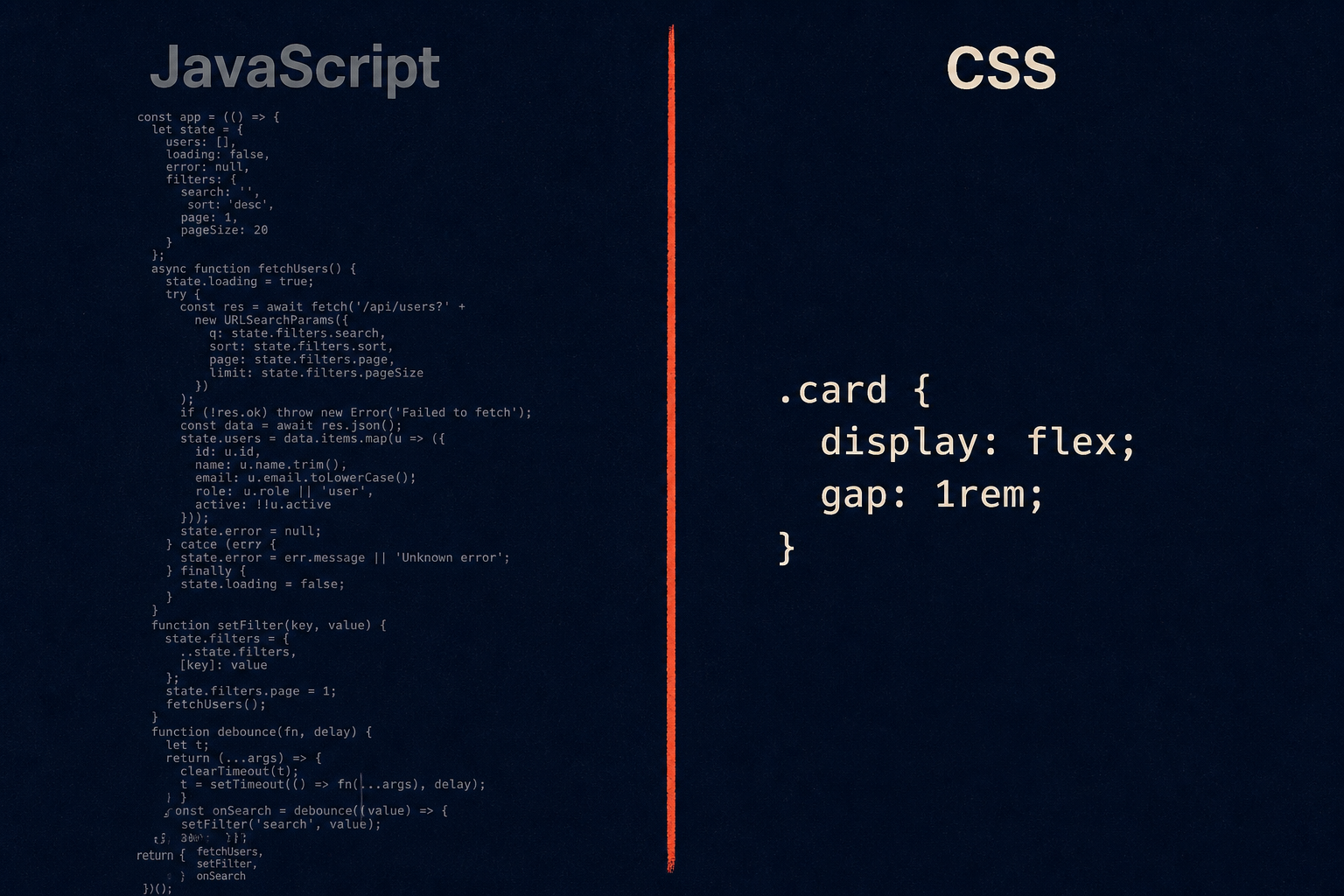 JavaScript vs CSS code comparison — fewer lines, same result