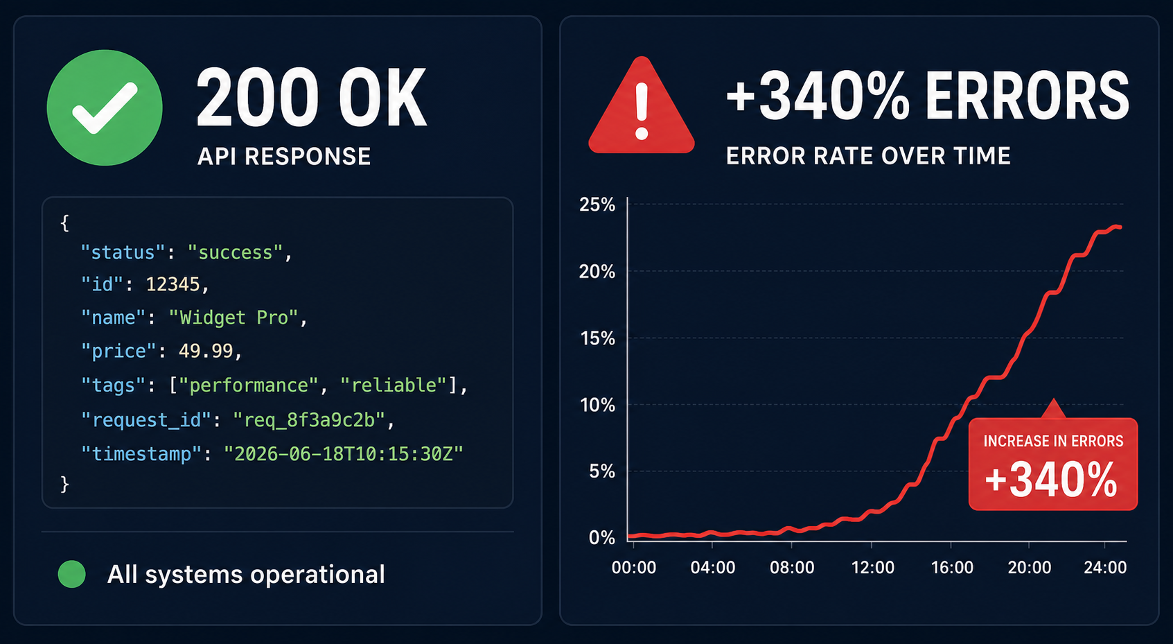 Day 1 vs Day 21 — API 200 OK vs +340% error rate