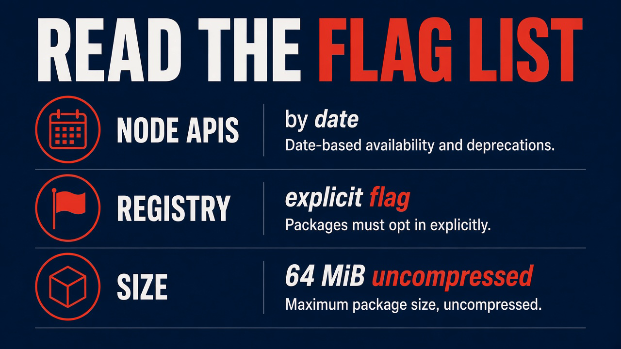 Two switches: Node APIs on, registry flag off, named owner