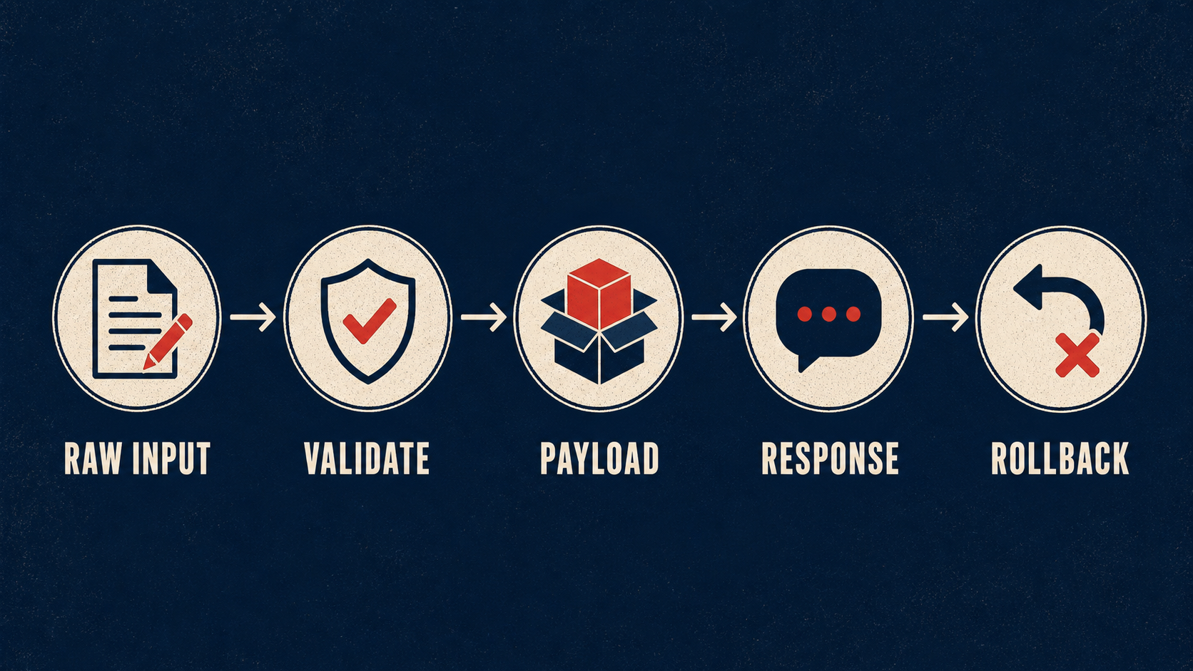 Five-stage request compatibility flow from raw input to rollback