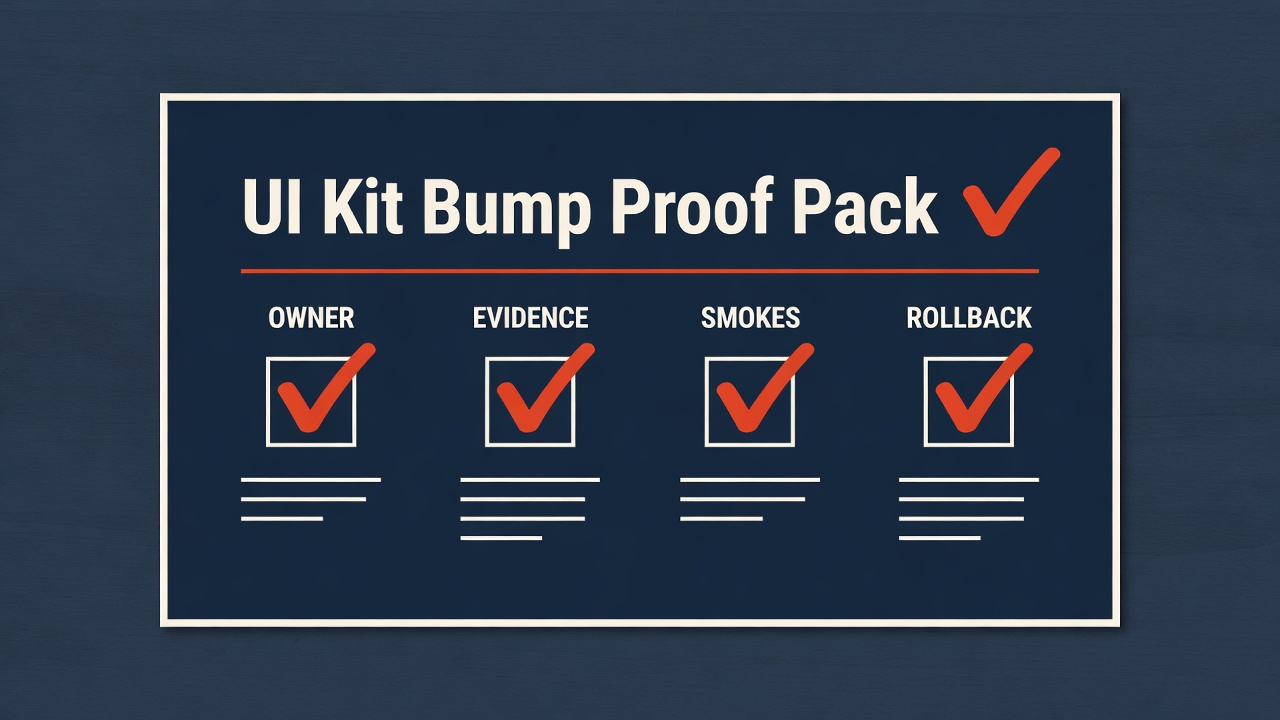 UI kit bump proof pack checklist with owner, evidence, smokes, and rollback