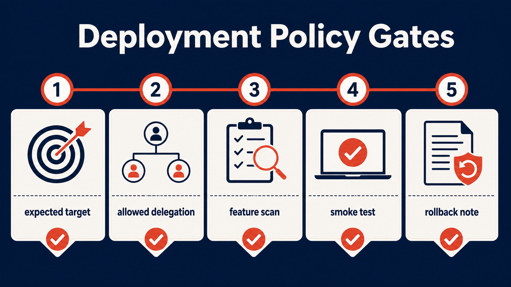 Deployment policy checklist with five locked gates
